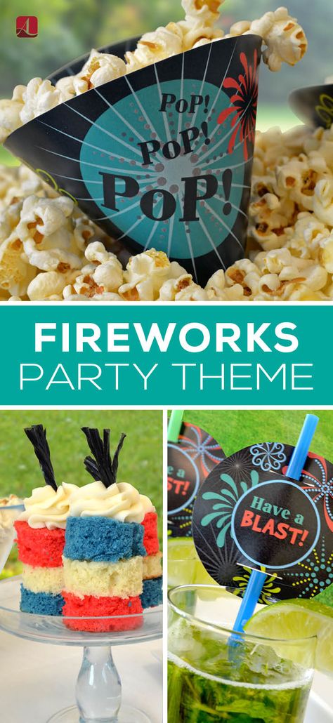 Light it Up with a Fireworks-Themed Party | Easy DIY Party Decorations and Food #partydecor #fireworks #partyfood Firework Theme Party, Firework Themed Birthday Party, Firework Gender Reveal Party Decorations, Fireworks Party Ideas, Fireworks Birthday Party, Firework Party Ideas, Firecracker Gender Reveal Party Ideas, Gender Reveal Fireworks Theme, Firework Gender Reveal Decorations