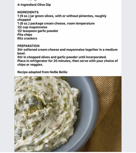 Easy Olive Dip, 4 Ingredient Olive Dip, 4 Ingredient Olive Dip 12 Tomatoes, Green Olive Dip, Atkins Diet Food List, Sandwich Spreads, Olive Dip, Pickle Dip, Delicious Dips