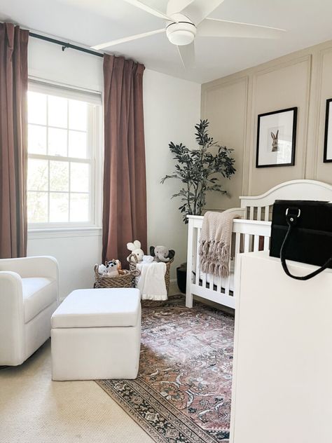 Ideas for a neutral baby girl nursery with rose colored accents Taupe Accent Wall Nursery, Dusty Rose Pink Nursery, Chocolate Brown Nursery, Light Brown Nursery Walls, Brown Accent Wall Nursery, Mauve Baby Girl Nursery, Moody Girl Nursery, Accent Wall Girl Nursery, Brown Nursery Ideas