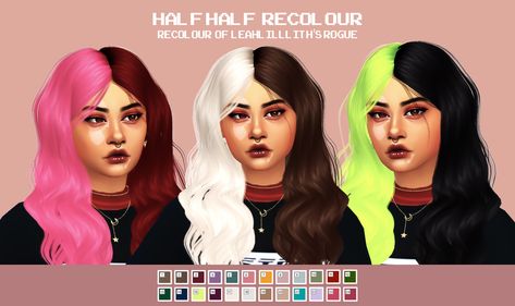 Half Half Hair, Split Hair Color, Mods Sims 4, Los Sims 4 Mods, Half And Half Hair, Split Dye, The Sims 4 Pc, Pelo Sims, The Sims 4 Packs