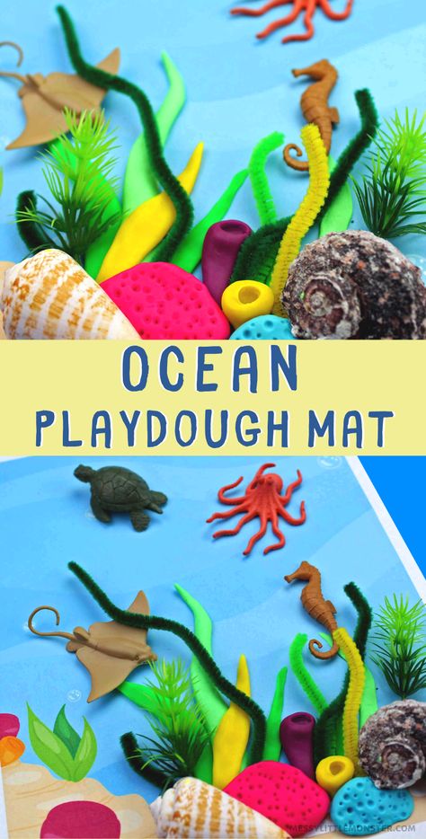 Printable Ocean Playdough Mat Activity - Messy Little Monster Ocean Playdough, Sensory Play Recipes, Playdoh Mats, Ocean Projects, Playdough Activities, Playdough Mats, Sensory Activity, Kid Projects, Room Mom