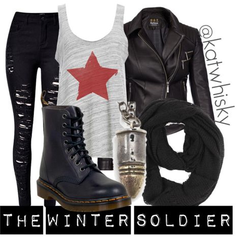 the Winter Soldier by katwhisky on Polyvore featuring Project Social T, Barbour International, WithChic, Dr. Martens and Paula Bianco Marvel Inspired Outfits, Marvel Fashion, Avengers Outfits, Nerdy Outfits, Everyday Cosplay, Movie Inspired Outfits, Walking Outfits, Marvel Clothes, Superhero Shirt