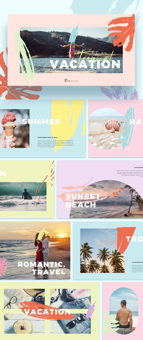 Vacation Powerpoint Template, Creative Presentation Design Template, Summer Website Design, Travel Powerpoint Template, Travel Presentation Design, Tropical Website Design, Vacation Presentation, Vacation Branding, Travel Ppt Template