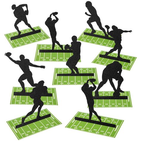 PRICES MAY VARY. Package Content: You will receive 9 pieces of football player silhouette centerpieces in 9 different gestures. Sufficient quantity can meet your decoration needs for football themed parties. Product Size: Each football table centerpiece measures about 7.8inch / 19.9cm long. Proper size for placing on table. Not too big, convenient to carry. Premium Material: These football party decorations centerpieces are made of good quality cardstock, thick and stable, not easy to break. Cle Silhouette Centerpieces, Football Party Decorations Centerpieces, Football Centerpiece Ideas, Football Banquet Ideas, Sports Themed Centerpieces, Boys Football Party, Football Party Table, Football Banquet Centerpieces, Football Player Silhouette