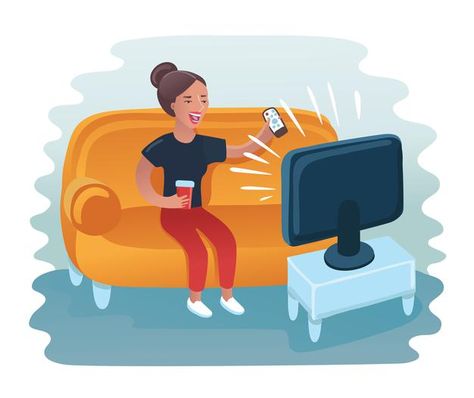 Ilustración divertida de dibujos animado... | Premium Vector #Freepik #vector Movie Night Poster, Premium Vector Cartoon, Cinema Design, Vintage Television, Classic Television, Cartoon Funny, Cartoon Boy, Woman Sitting, Funny Illustration