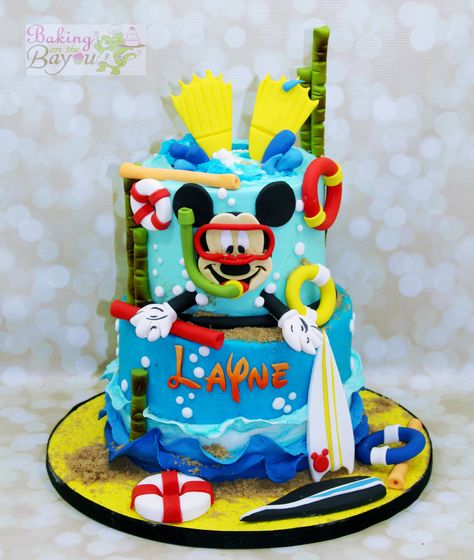 Mickey Mouse Beach Cake, Mickey Mouse Pool Party Cake, Mickey Mouse Swimming Party, Summer Mickey Mouse Party, Mickey Beach Party Birthday, Mickey Mouse Beach Theme Party, Mickey Mouse Summer Birthday Party, Mickey Pool Party Ideas, Mickey Summer Birthday