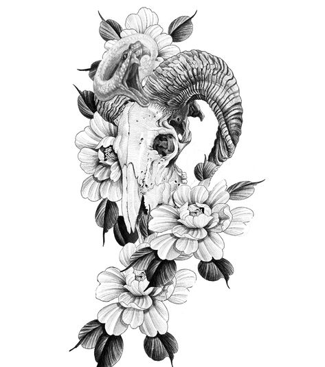 Widder Tattoo, Aries Ram Tattoo, Deer Skull Tattoos, Bull Skull Tattoos, Ram Tattoo, Surreal Tattoo, Skull Sleeve Tattoos, Bull Tattoos, Ram Skull