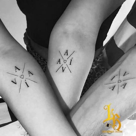 Tattoo Idea Representing Family, Sibling Horoscope Tattoos, Guy Group Tattoos, Friends Are Family Tattoo, Tattoo Ideas To Represent Family, Tattoo For 3 Brothers, Best Friend Tattoo Men, Matching Family Tattoos For 4, Sibling Tattoos 4 Siblings Meaningful