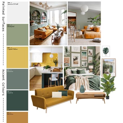 Analogous Green-Yellow Interior Design Institute, Design Mood Board, Kitchen Mood Board, Design Institute, Red Ochre, Yellow Interior, Yellow Kitchen, Interior Design Mood Board, Mood Board Design