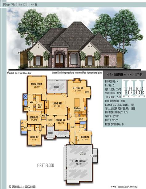 $800 House plan 9 set 2600 Sq Ft House Plans, Garage With Storage, Keeping Room, 3 Car Garage, Chefs Kitchen, Home Plan, Farmhouse Design, Car Garage, Open Concept