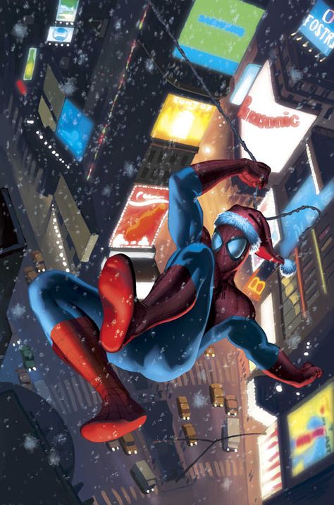 Marvel 2004 Holiday Special - Spider-Man by Stuart Immonen Christmas Marvel, Spider Man Animated Series, Spiderman Christmas, Stuart Immonen, Superhero Christmas, Birthday Superhero, Geeky Art, Christmas Comics, Christmas Spider