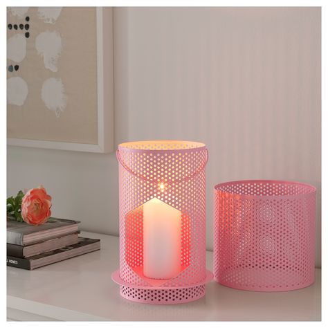 IKEA BEHARSKA Pink Lantern for block candle Ikea Lantern, Lantern Decor Living, Ikea Lanterns, Pink Lantern, Pink Lanterns, Block Candles, Ikea Website, Lunch Room, Small Bedroom Decor