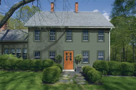 1890 Farmhouse, Benjamin Moore Exterior, Exterior Color Palette, Creole Cottage, Color Combinations Paint, Light Sea Green, Exterior House Color, House Color, Green Door