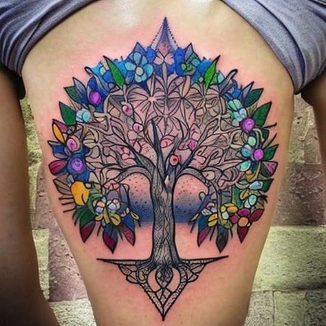 Tattoo tree of life Tree Of Life Seasons Tattoo, Tree Of Life Tattoo For Women Color, Chakra Tree Of Life Tattoo, Tree Of Life With Chakras Tattoo, Watercolor Tree Of Life Tattoo For Women, Tree Of Life Tattoo, Tree Tattoo, Life Tattoos, Mini Tattoos