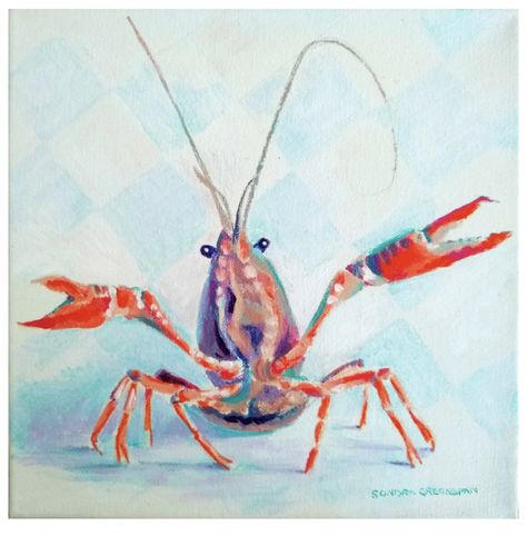 Ground Painting, Sealife Watercolor, Blue And White Background, Crab Painting, Lobster Art, Kitchen Pink, Crab Art, Inspired Painting, Louisiana Art