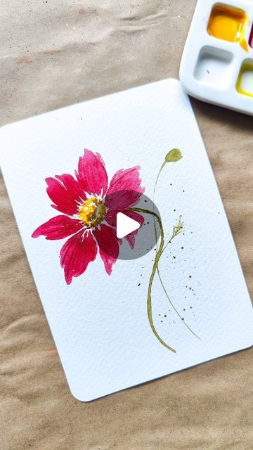 Clarice • Youtube Watercolour Artist & Designer on Instagram: "Step-by-step Watercolor Tutorial for Cosmos🌹🖌️ ✨Save this and try it later 🫰 - - #watercolordaisy #watercolortutorial #spring #watercolorbeginner #learnwatercolor #diy" Floral Painting Videos, Simple Watercolor Flowers, Diy Watercolor Cards, Loose Watercolor Flowers, Painting Flowers Tutorial, Easy Flower Painting, Learn Watercolor Painting, Watercolor Flowers Tutorial, Watercolor Tutorial