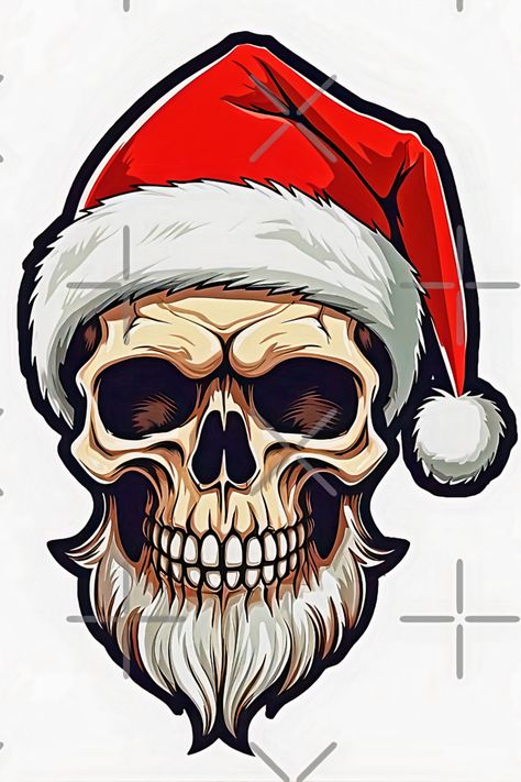 Vector image of a bearded skull wearing a Santa Claus hat, cartoon style Santa Skull Christmas, Christmas Skull Art, Christmas Friday, Mecha Illustration, Christmas Skulls, Santa Claus Art, Santa Claus Drawing, Merry Creepmas, Skull Santa