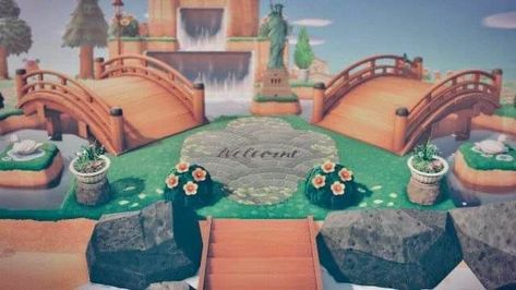 Terraforming Acnh, Animal Crossing Entrance Ideas Airport, Acnh Terraforming, Acnh Entrance, Acnh Builds, Entrance Idea, Resident Services, Animal Crossing 3ds, Acnh Design