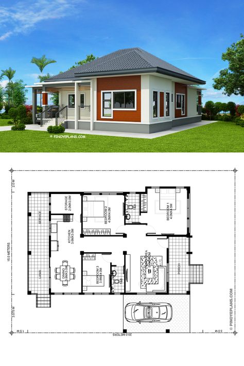 Miranda - Elevated 3 Bedroom With 2 Bathroom Modern House Small Square House Plans, Small 3 Bedroom House Plans Modern, Small House Floor Plans 3 Bedroom, Architecture Measurements, House Plans Philippines, Simple Bungalow House Designs, 3 Bedroom Home Floor Plans, Modern Bungalow House Plans, Philippines House Design