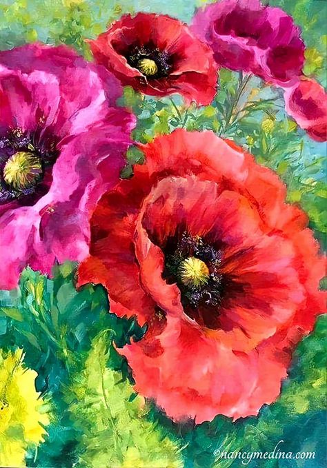 by Nancy Medina Nancy Medina, Poppy Garden, Aesthetic Garden, Poppy Art, Watercolor Poppies, Poppy Painting, Garden Aesthetic, Acrylic Flowers, Ideas Garden