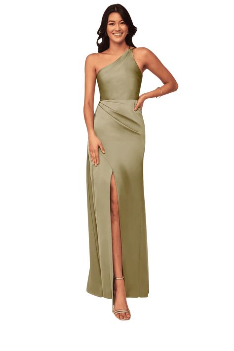 Azazie Green, Moss Bridesmaid Dress, One Shoulder Bridesmaid Dress, Green Bridesmaid Dress, Stretch Satin Dress, One Shoulder Bridesmaid Dresses, Stunning Bridesmaid Dresses, One Shoulder Bridesmaid, Sheath Skirt