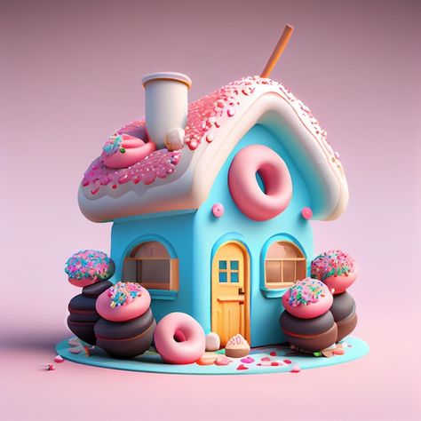 Photo house made of donuts kawaii chocol... | Premium Photo #Freepik #photo #sweet-background #candy-house #candy-background #bonbon Background Candy, Kawaii Chocolate, Sweets Art, Candy World, Candy Background, Donut Art, Chocolate House, House Cartoon, Candy House