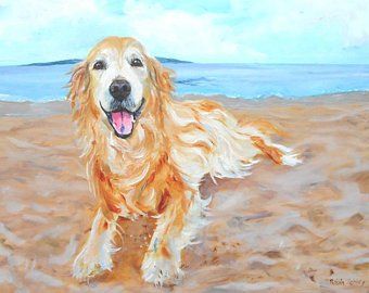 Art Prints and Art Mugs from our Little by LittlePaintingStudio Golden Retriever Wall Art, Custom Dog Art, Golden Retriever Art, Custom Portrait Painting, A Golden Retriever, Pet Portrait Painting, Prospect Park, Landscape Background, Oil Painting Portrait