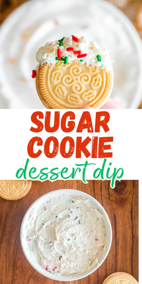 A delicious sugar cookie dip that captures the essence of everyone's favorite holiday treat! This creamy, sweet dip is perfect for pairing with graham crackers, fruit, or even more cookies. Get ready to indulge in a fun and easy dessert that will be a hit at any gathering! Christmas Desert Dips, Sugar Cookie Dip Recipe, Cookie Dip Recipes, Christmas Cookie Dip, Sugar Cookie Dip, Cookie Dips, Christmas Desert Recipes, Sugar Cookie Desserts, Cookie Dip