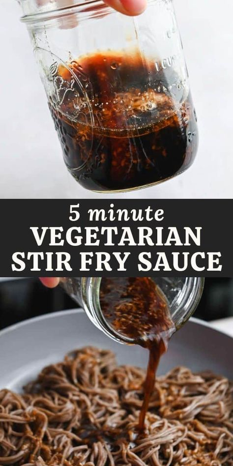 This vegetarian stir-fry sauce takes only 5 minutes to make, and it's filled with savory, toasty, and umami flavors! It's perfect for noodle or tofu stir fries and is easy to customize. Vegetarian Stir Fry Sauce, Vegetarian Stir Fry, Tofu Stir Fry, Stir Fry Noodles, Fry Sauce, Dry Ginger, Stir Fry Sauce, Low Sodium Soy Sauce, Peanut Oil