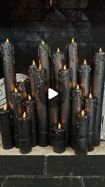 17K views · 2K likes | AUDREY GLASS on Instagram: "DIY SPOOKY MELTING CANDLES 🕯️🖤 All you need is: Pool noodles (dollar tree) Rubber-bands Hot glue gun Spray paint LED tea light candles Knife/Scissors" How To Make Halloween Candles From Pool Noodles, Halloween Candles Out Of Pool Noodles, Diy Melted Candles Halloween, Pool Noodles Candles Halloween, Fake Candles Halloween, Candles Out Of Pool Noodles, Halloween Decorations Candles, Foam Noodle Halloween Candles, Halloween Candle Decorations