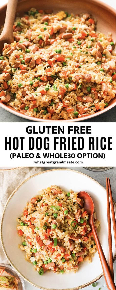 Paleo Cauliflower Fried Rice, Gluten Free Hot Dogs, Paleo Rice, Fried Hot Dogs, Paleo Dinners, Course Ideas, Cooking White Rice, Whole30 Recipes, Pan Meals