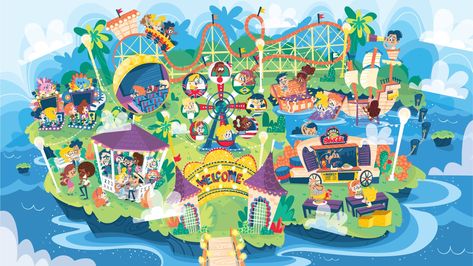 AMUSEMENT PARK • ORBIT PROJECT • PARQUE DE DIVERSÕES no Behance Theme Park Illustration, Island Illustration, Architect Portfolio, Centennial College, Park Square, Workbook Design, Activities For Children, Parc D'attraction, Park Art