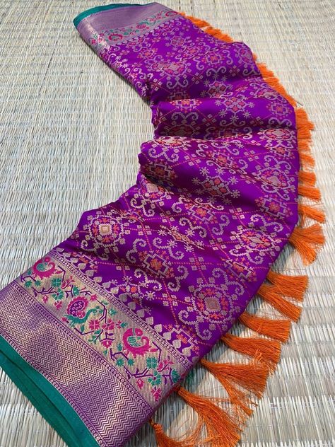 Patola Silk Saree, Bandhani Sarees, Sarees With Price, Paithani Saree, Purple Saree, Patola Saree, Ready To Wear Saree, Bandhani Saree, Purple Blouse