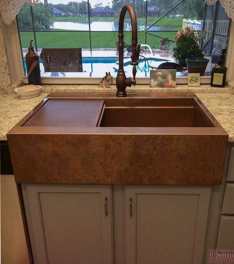 Retrofit farmhouse copper sink drop in style - Kitchen - Orlando - by Rachiele Custom Sinks | Houzz Sinks Design, Copper Farm Sink, Farm Sinks, Replacing Countertops, Farmhouse Sink Installation, Workstation Sink, Custom Sinks, Farmhouse Sinks, Kitchen Sink Design