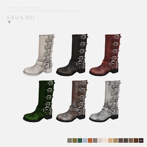 Charonlee: 【MiuMiu Leather Biker Boots V2】 Miumiu Sims 4 Cc, Leather Sims 4 Cc, Sims 4 Cc Miu Miu, Boots Sims 4 Cc, Sims 4 Boots Cc, Sims 4 Cc Boots, Sims 4 Boots, Sims Finds, Wrestling Boots