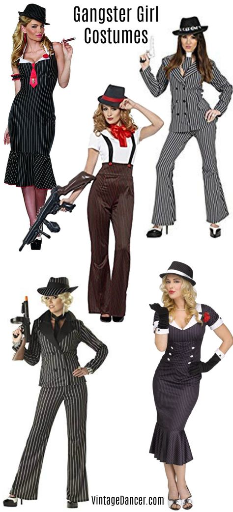 Gangster costume, gangster outfit ideas, female gangster outfits, women's gangster outfits, gangster girl costumes at Vintagedancer.com 1920s Outfit Ideas, Mafia Costume, Gangster Halloween Costumes, 1920s Outfit, Mafia Dress, Gangster Outfit, Estilo Gangster, Gangster Costumes, Gangster Style