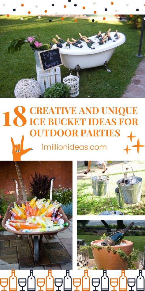 Ice buckets are a must-have item for every party, especially in hot weather. If you are finding a proper ice bucket, the 18 Creative And Unique Ice Bucket Ideas For Outdoor Parties promise to spruce up the party decor and make it more special. Check them out with us to get your inspiration. Large Ice Bucket For Party, Creative Ice Bucket Ideas, Ice Bucket Decoration Ideas, Wedding Ice Bucket Ideas, Champagne Holder Ice Buckets, Ice Bucket Ideas Diy Outdoor Parties, Ice Holder For Party, Diy Ice Table For Food, Ice For Party Ideas