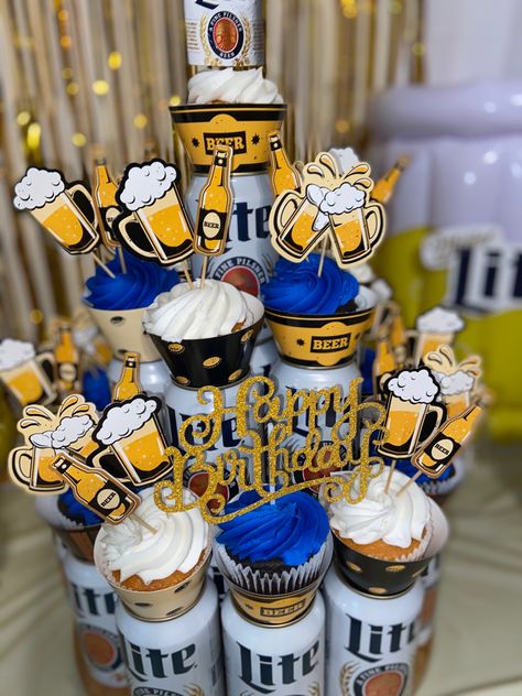 Miller lite beer birthday cake Miller Lite Beer Cake, Miller Lite Party, Miller Lite Cake, Mens Birthday Party Centerpieces, Beer Themed Birthday Party, Birthday Event Ideas, Beer Can Cakes, Birthday Beer Cake, Beer Birthday Party