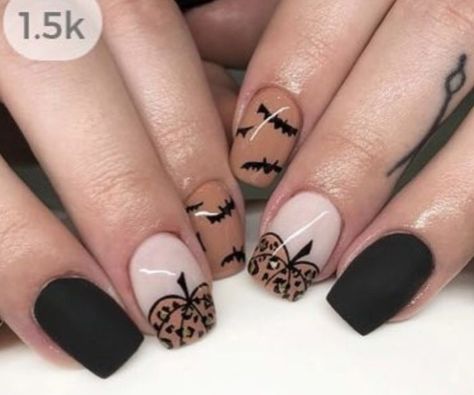 Acrylic October Nails, Fall 2023 Gel Nails, Fun October Nails, Halloween Nails 2022 Short, Nail Designs Fall 2023, Leopard Pumpkin Nails, October Nail Designs Cute Halloween, Pretty Halloween Nails Short, October Nail Ideas Short