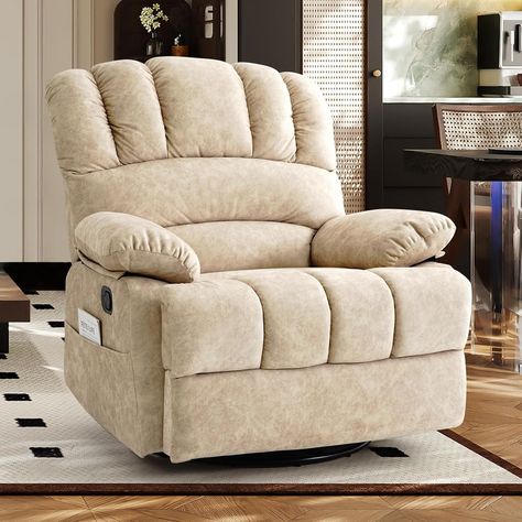 Amazon.com: COOSLEEP Oversized Swivel Rocker Recliner Chair, Glider Rocker Recliner, Lazy Recliner Chair with High Back, for Living Room (Dark Gray) : Home & Kitchen Comfy Recliner, Living Room Beige, Rocker Recliner Chair, Swivel Rocker Recliner Chair, Glider Rocker, Recliner Chairs, Glider Recliner, Furniture Design Living Room, Rocker Recliners