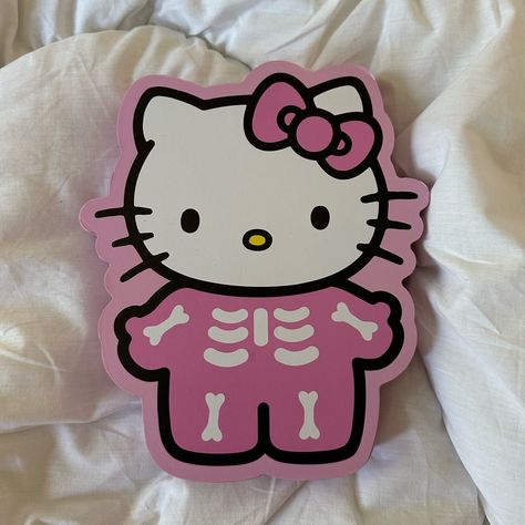 Hello Kitty Wall Decor, Hello Kitty Skeleton, Skeleton Halloween Decor, Hello Kitty Wall Art, Pastel Goth Decor, Pink Skeleton, Hello Kitty Bedroom, Led Wall Decor, Kitty Items