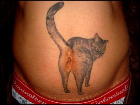 More than anywhere else, belly button tattoos tend to grow on you. Cat Butthole Tattoo, Belly Button Tattoos, Archer Tattoo, Really Bad Tattoos, Belly Button Tattoo, Button Tattoo, Spinal Tattoo, New Zealand Tattoo, Belly Tattoos