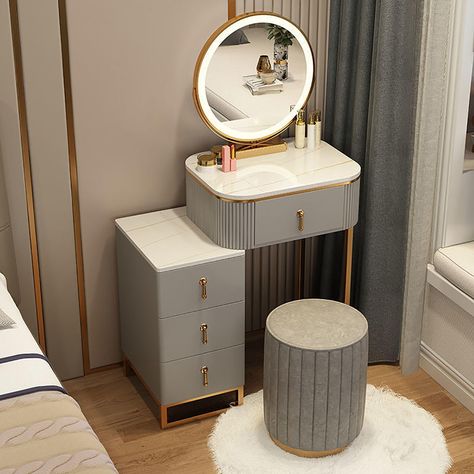 PRICES MAY VARY. ♦【DRESSING TABLE SET】: This dresser design with Storage cabinet looks very elegant and stylish. This dresser can be used with any decoration or furniture in your room. Dresser and stool set can be the best dresser for bedrooms and dressing rooms. ♦【UNIQUE STRETCHABLE DESIGN】:2 in 1 dressing table set, drawer cabinet can be easily changed from right to left. When the drawer is stretched out, it can be used as a bedside table. The use position of drawer cabinets shall be determine Storage Dressing Table, Makeup Table With Mirror, Makeup Vanity With Drawers, Vanity With Drawers, Table Makeup, Table With Mirror, Dresser Vanity, Storage Stool, Bedside Storage