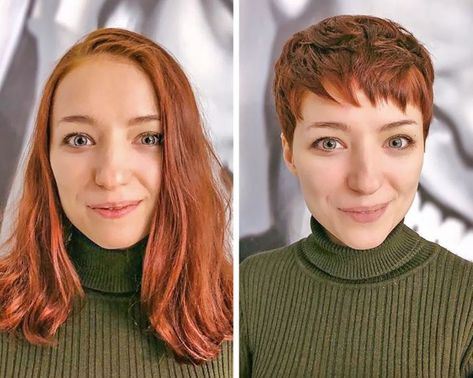 16 Girls Who Got a Short Cut and Their New Look Can Inspire You to Do the Same Haircuts For Big Noses, Girls Pixie Cut, Red Pixie Haircut, Red Pixie, Hair Inspiration Short, Not Interested, Big Nose, Very Short Hair, Big Noses