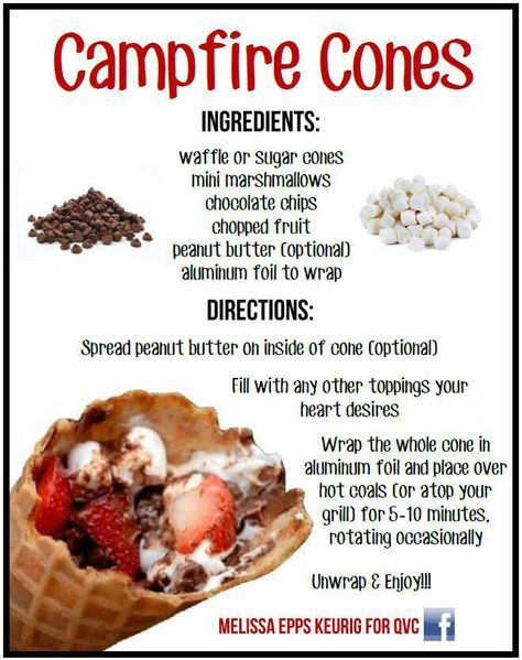 Camp fire cones recipe Fire Desserts, Fire Pit Food, Campfire Cones, Campfire Snacks, Healthy Camping Food, Campfire Desserts, Camping Fire, Camping Desserts, Camping Snacks