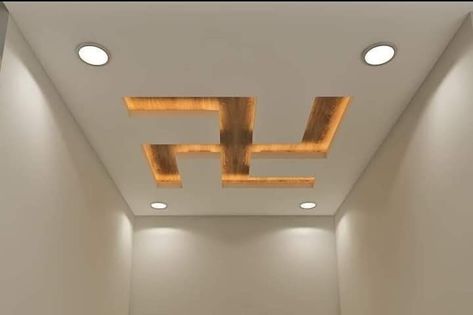 Contact for work or drawings 9912872910 Swastik False Ceiling Design, Fall Ceiling Designs For Pooja Room, Pooja Mandir False Ceiling Design, Pooja False Ceiling Design, Pooja Ceiling Designs, Pooja Room Pop Design, Mandir Pop Design, Puja Room False Ceiling Design, Mandir Pop Ceiling Design