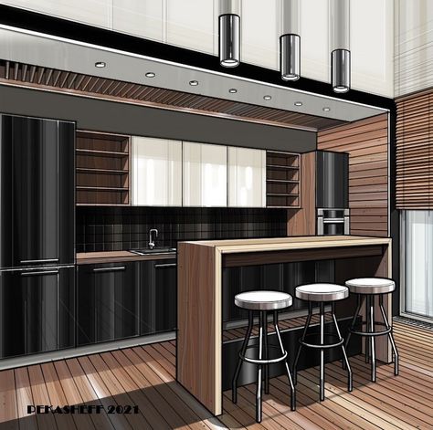 Innovative Interior Sketch Design Solutions Architecture Drawing Kitchen, Interior Design Kitchen Sketch, Kitchen Design Sketch, Kitchen Interior Drawing, Kitchen Interior Sketch, Kitchen Sketch, Interior Architecture Sketch, Interior Sketches, Interior Design Sketchbook