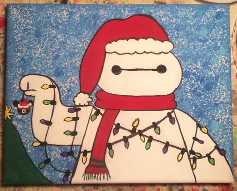 Christmas Baymax / Disney Christmas/ 8x10 canvas/ acrylic painting by me, Liz Steffanus Cartoon Christmas Painting, Fun Christmas Paintings, Disney Christmas Paintings, Disney Christmas Paintings On Canvas, Star Wars Christmas Painting, Grinch And Max Painting, Baymax Painting Easy, Baymax Painting, Superhero Christmas