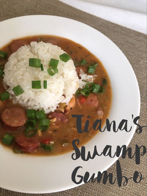 Tiana’s “Swamp” Gumbo  – Cook Like A Princess Gumbo Recipe Princess And The Frog, Princess And The Frog Gumbo Recipe, Princess And The Frog Inspired Food, Princess And The Frog Food Recipes, Princess And The Frog Themed Food, Princess And The Frog Recipes, Princess And The Frog Gumbo, Princess And The Frog Food, Frog Recipes