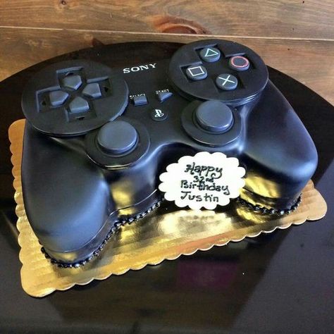 Playstation controller cake..So cool: Ps4 Cake, Controller Cake, Playstation Cake, Gamer Cake, Video Game Cakes, Video Games Birthday Party, Gamer Birthday, Playstation Controller, Video Games Birthday